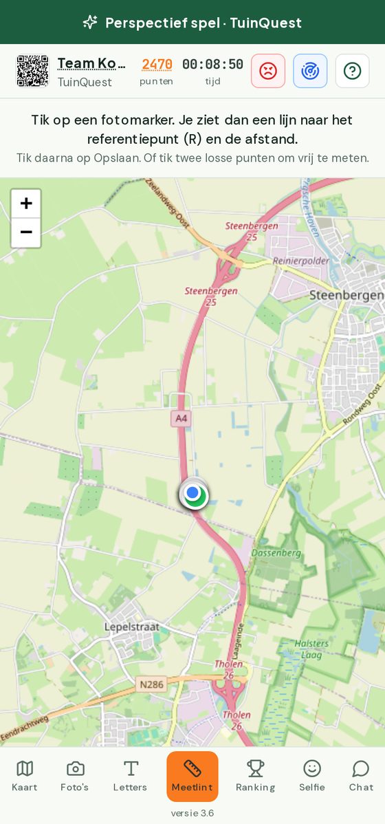 Het meetlint waarmee je de afstand tot het referentiepunt meet