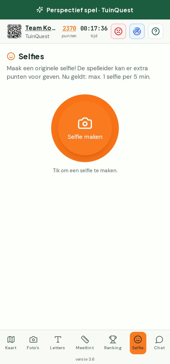Het selfie-scherm met een grote knop om een selfie te maken