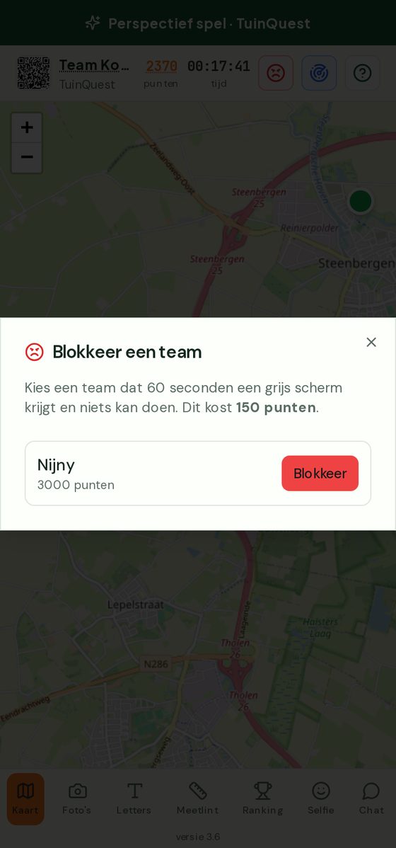 Het venster om een ander team te blokkeren met de rode smiley