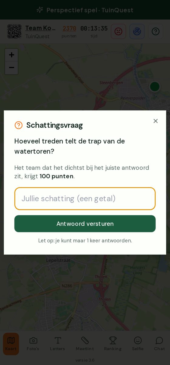 Een schattingsvraag met een invoerveld voor je antwoord